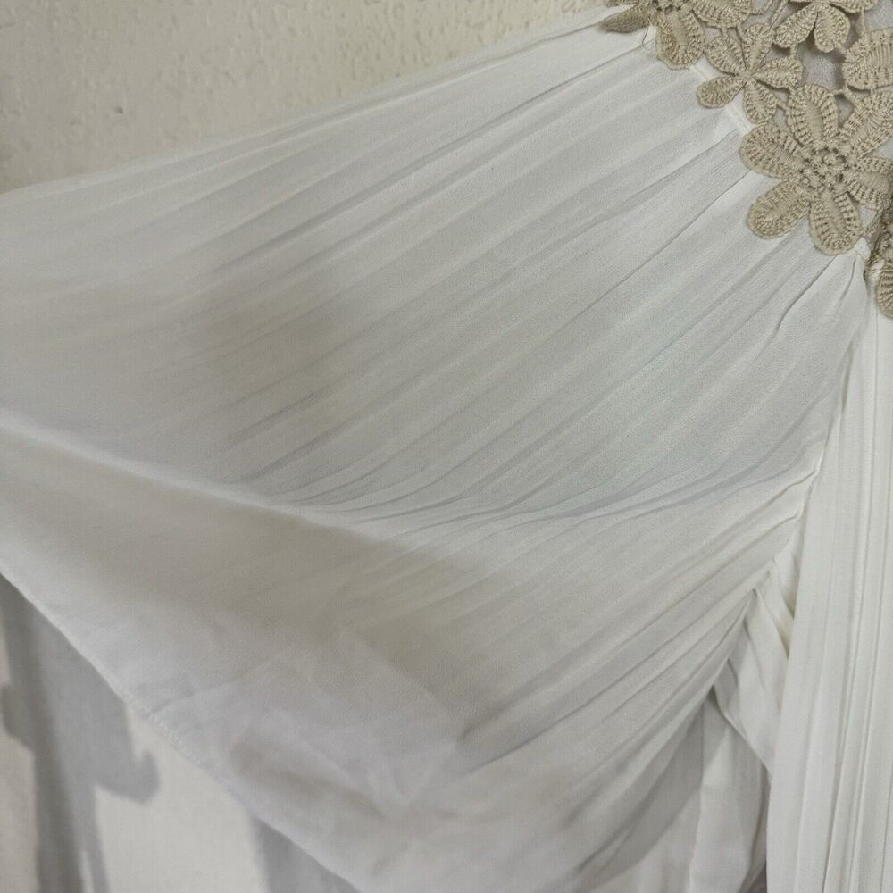 Lulus Westwind Beige Lace Pleated Dress Women Sz XL Wedding White Bell Sleeves - Picture 9 of 13